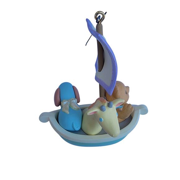 Vintage Baby Ornament Animal Boat with Sail Pastel Nursery Decor 1990s - Picture 5 of 10